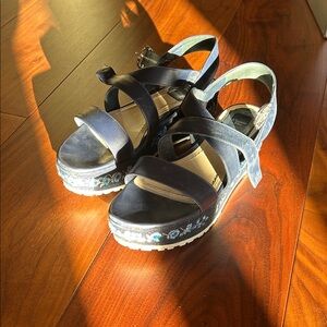 Dior Navy Blue Sandals with Floral Accents